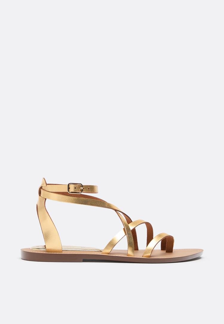 Stradivarius Sandale Joase Din Piele Cu Barete Auriu 35