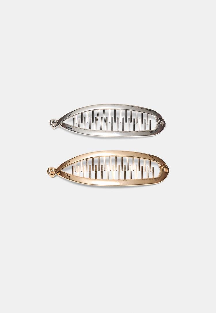 Stradivarius Set 2 Agrafe De Păr Tip Banană Din Metal Galben Os