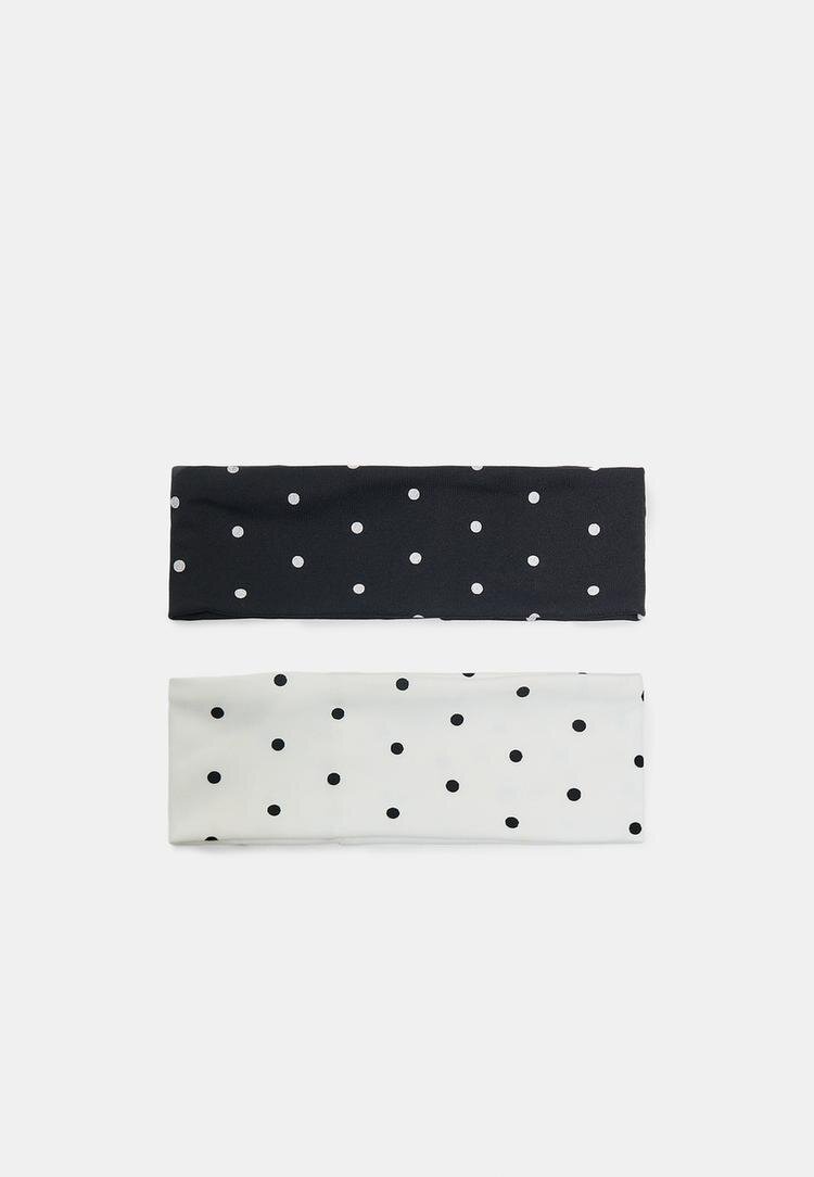 Stradivarius Set 2 Bentițe De Blană Elastice Cu Imprimeu Cu Buline Negru Os