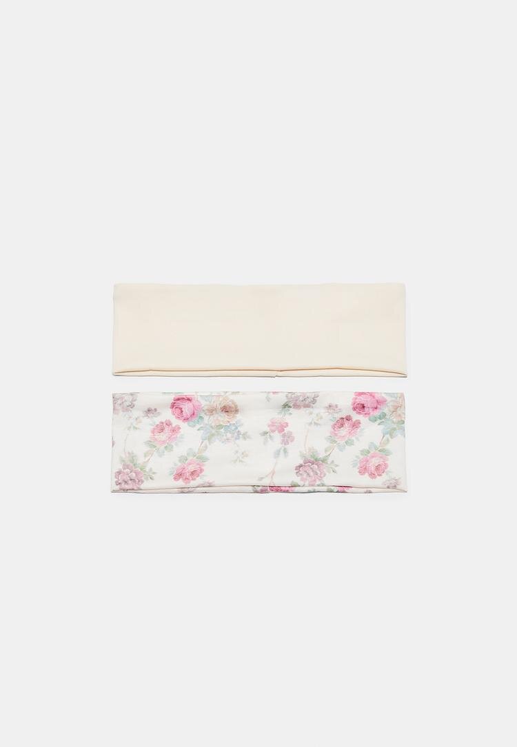 Stradivarius Set 2 Benzi Elastice Pentru Blană Cu Imprimeu Floral Ecru Os