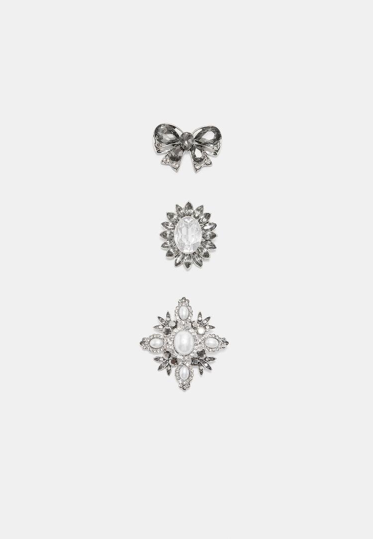 Stradivarius Set 3 Broșe Tip Bijuterie Gri Os