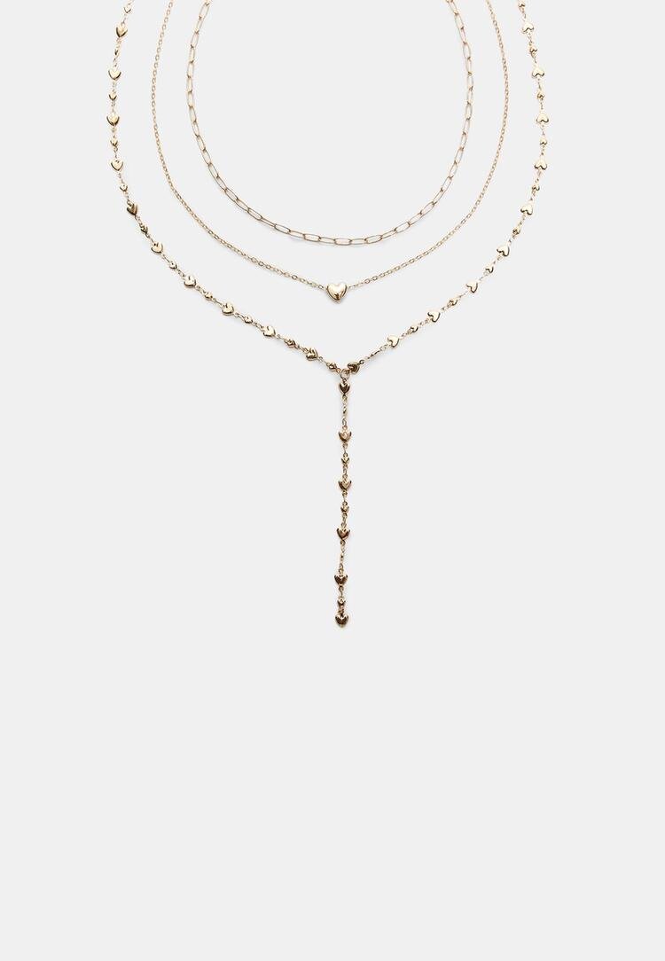 Stradivarius Set 3 Coliere Lariat Cu Inimă Auriu Os