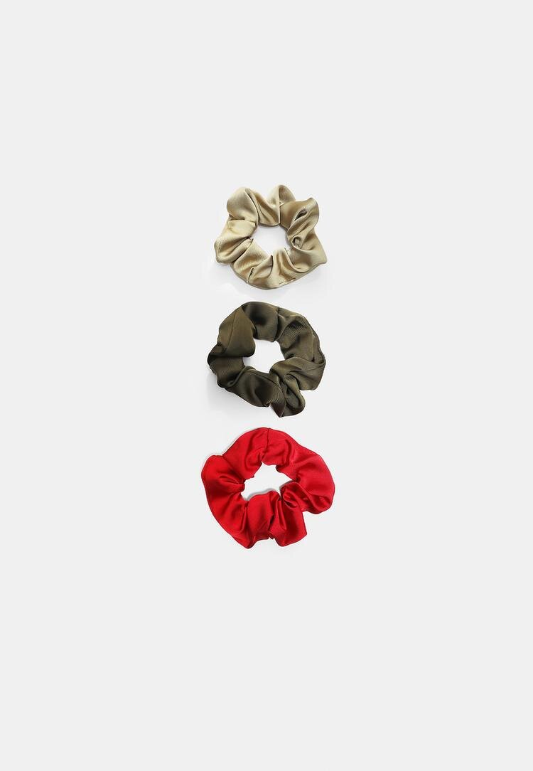 Stradivarius Set 3 Elastice De Păr Cu Efect Satinat Verde Măslină Os