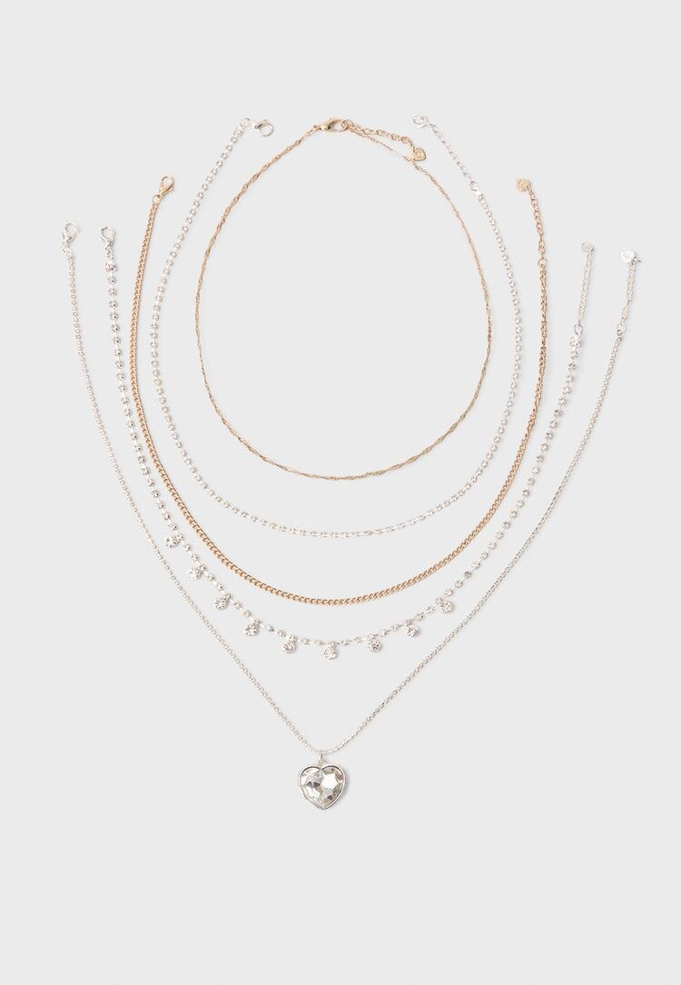 Stradivarius Set 5 Coliere Inimă Auriu Os