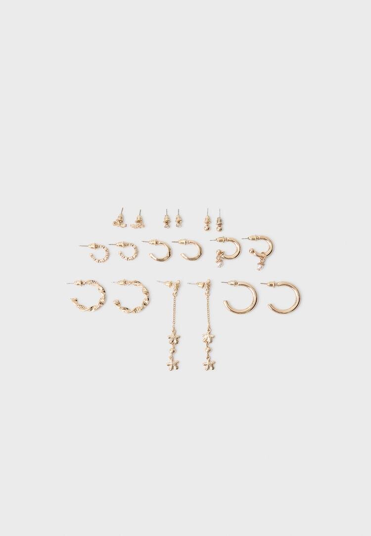 Stradivarius Set 9 Cercei Cu Fluture Galben Os
