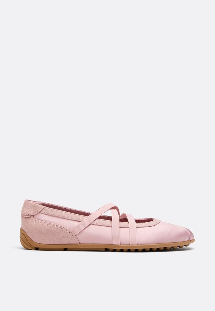 Stradivarius Sneakerine Cu Efect Satinat Și Benzi Încrucișate Roz 35