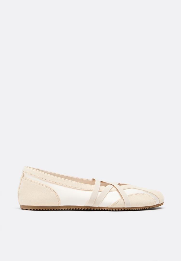 Stradivarius Sneakerine Extraflexibile Cu Barete Crem 39
