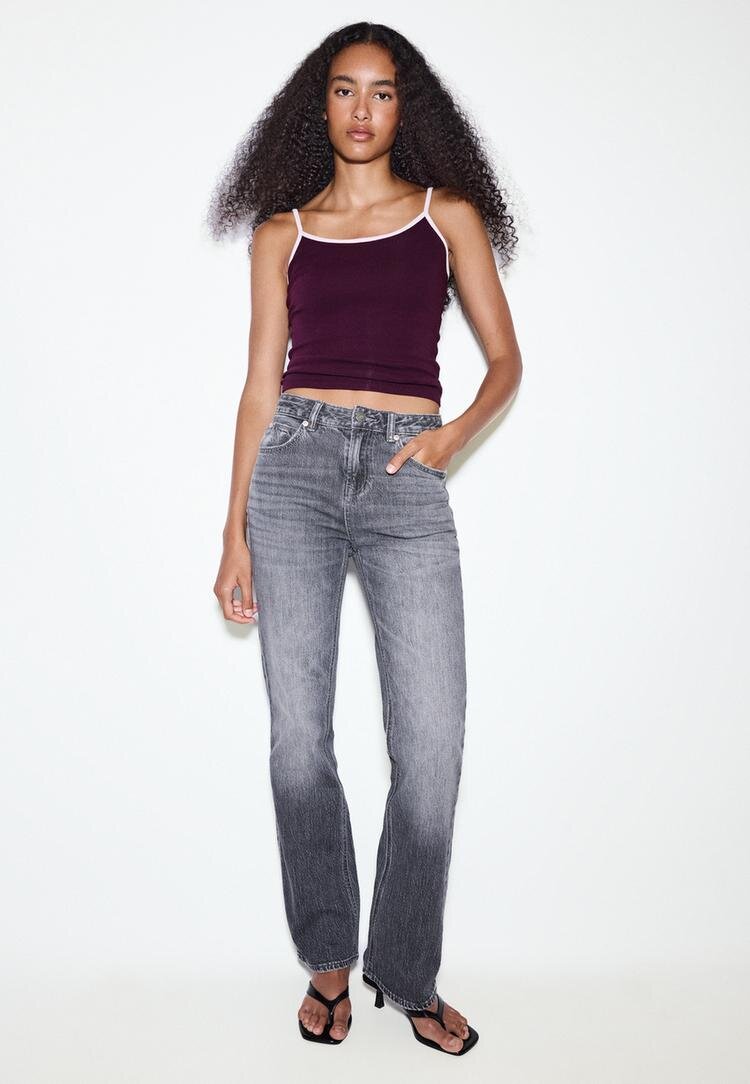 Stradivarius Top B07 Cu Bretele Și Textură Reiată Purpuriu Închis S