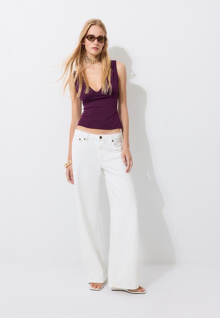 Stradivarius Top Cambrat Cu Bretele Late Purpuriu S
