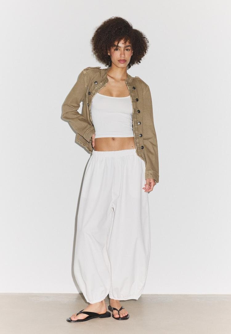 Stradivarius Top Cu Bretele Din Poliamidă Ecru Xs