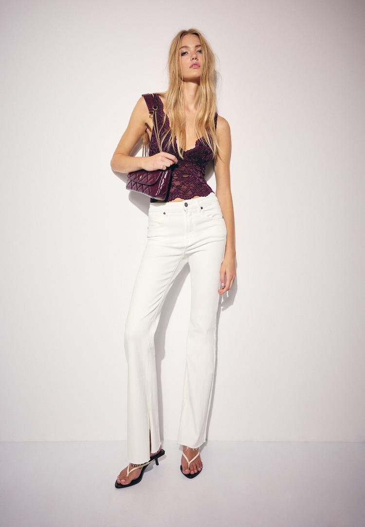 Stradivarius Top Din Dantelă Cu Bretea Lată Coral L