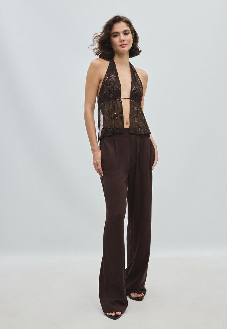 Stradivarius Top Halter Bordat Cu Paiete Maro M