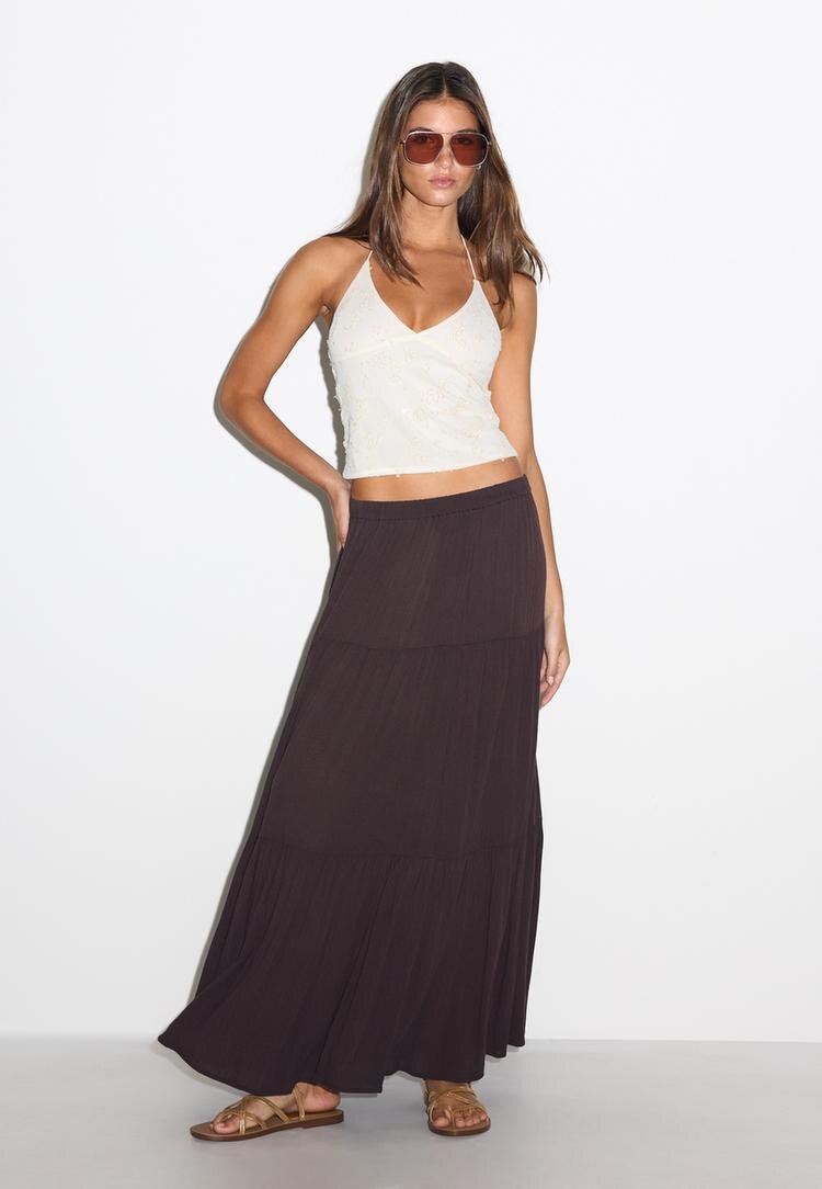 Stradivarius Top Halter Cu Paiete Brodate Vanilie S