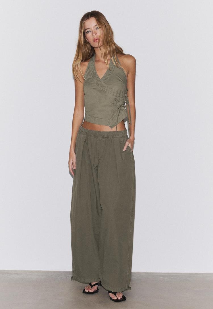 Stradivarius Top Halter Încrucișat Kaki M