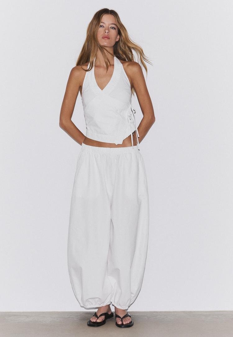 Stradivarius Top Halter Petrecut Ecru S