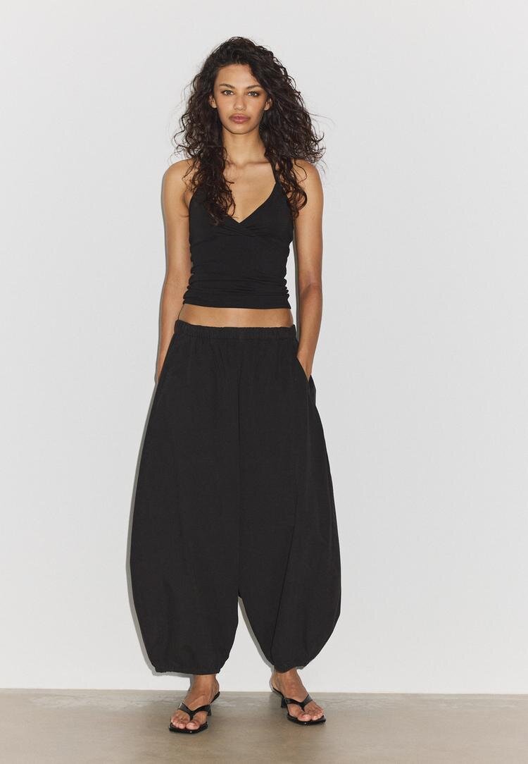 Stradivarius Top Mulat Halter Negru Xs