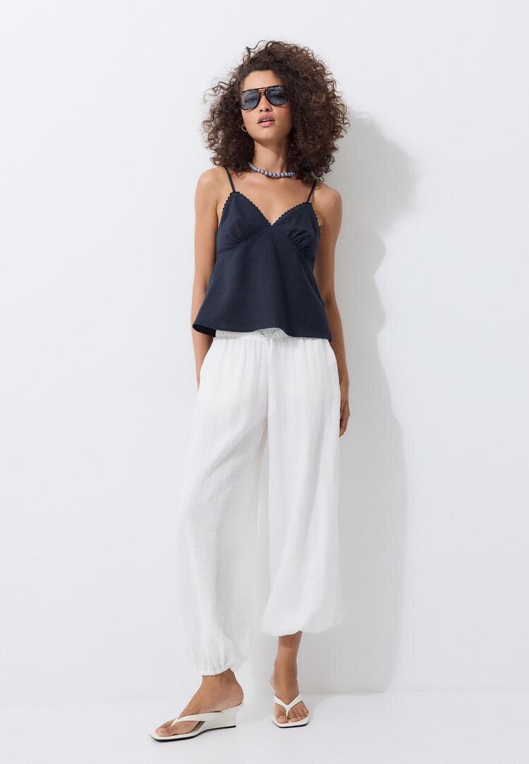 Stradivarius Top Rustic Cu Bretele Albastru Închis L
