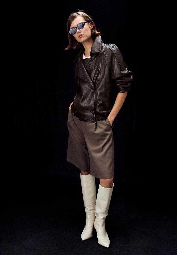 Stradivarius Trench Oversize 100% Piele Maro L