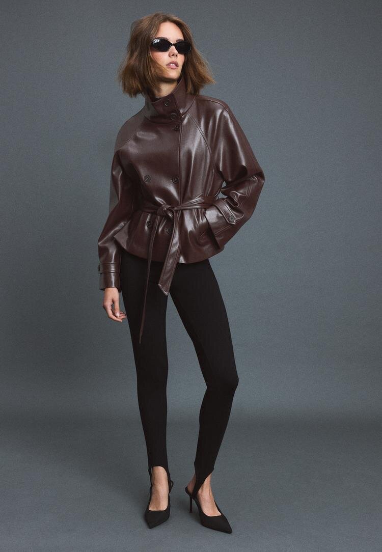Stradivarius Trenci Guler Înalt Imitație De Piele Albastru Marin L