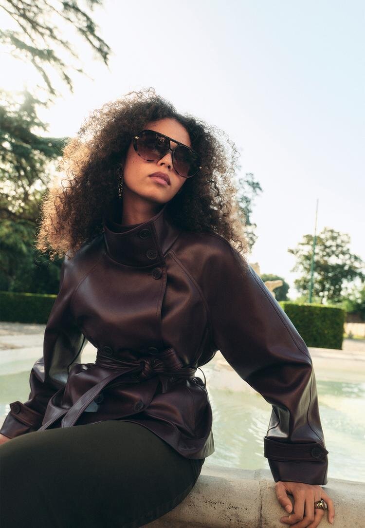 Stradivarius Trenci Guler Înalt Imitație De Piele Purpuriu Xl