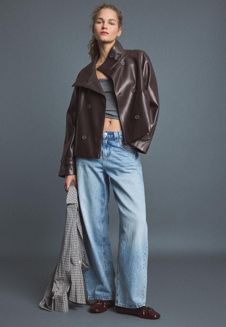 Stradivarius Trenci Scurt Din Imitație De Piele Gri Închis M