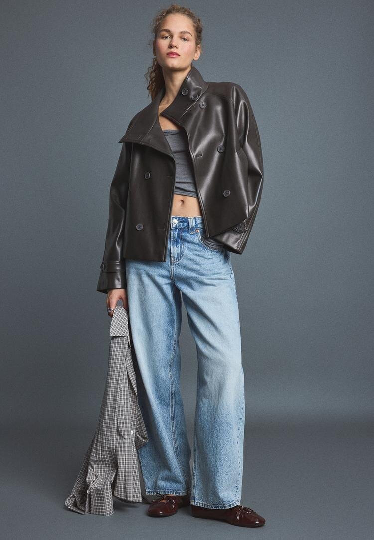 Stradivarius Trenci Scurt Din Imitație De Piele Gri Marengo S