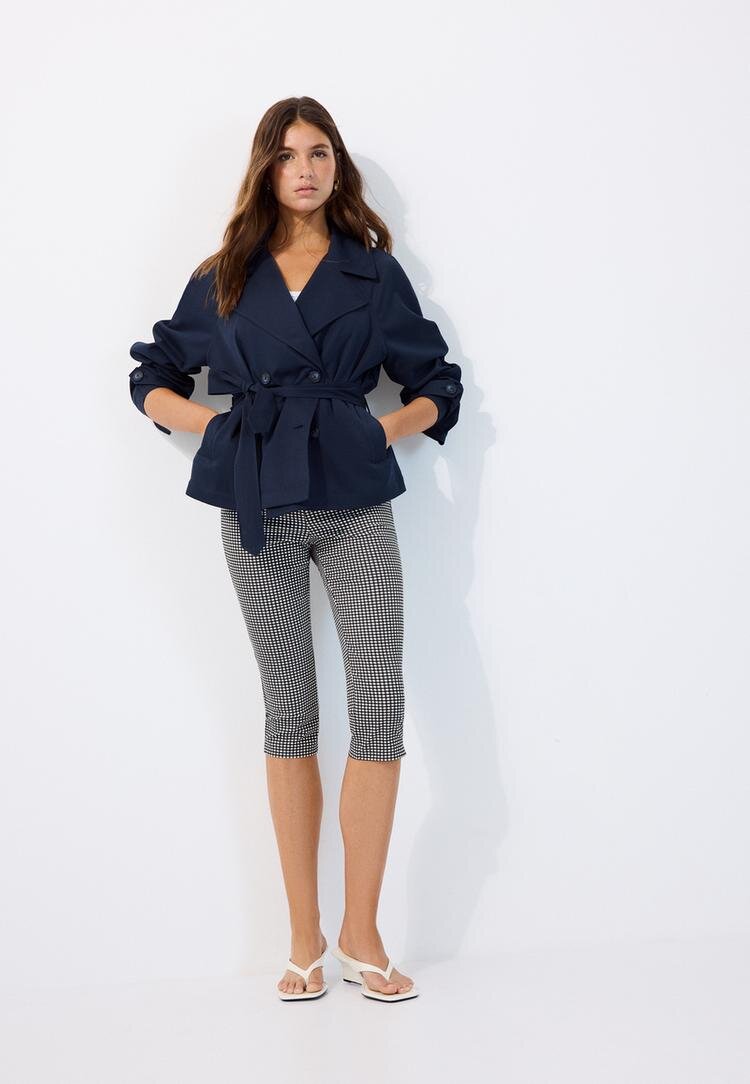 Stradivarius Trenci Scurt Fluid Cu Cordon Albastru M