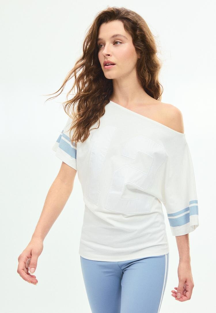Stradivarius Tricou Asimetric Cu Broderie Ecru L