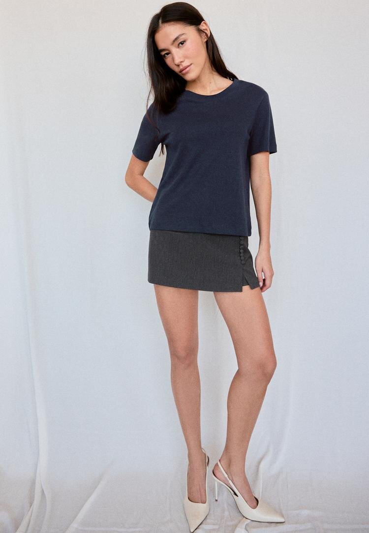 Stradivarius Tricou Basic Regular Fit Heavy Weight Albastru Închis Xl
