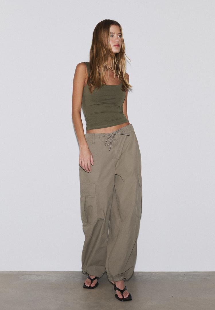 Stradivarius Tricou Cu Bretele Late Kaki M
