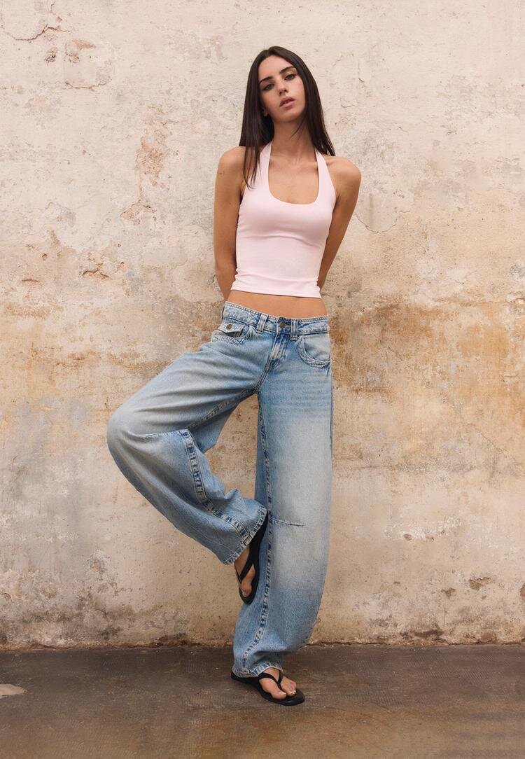 Stradivarius Tricou Cu Guler Halter Roz Pastel Xs