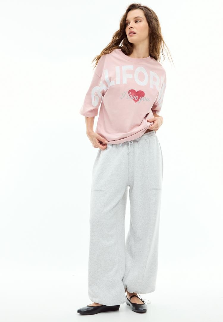 Stradivarius Tricou Cu Imprimeu Pozițional California Roz Pastel Xs