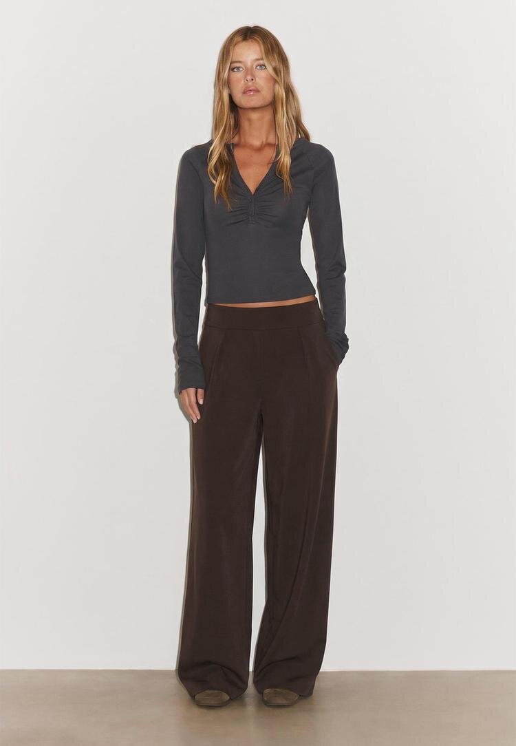 Stradivarius Tricou Cu Mânecă Lungă Gri Închis Xs