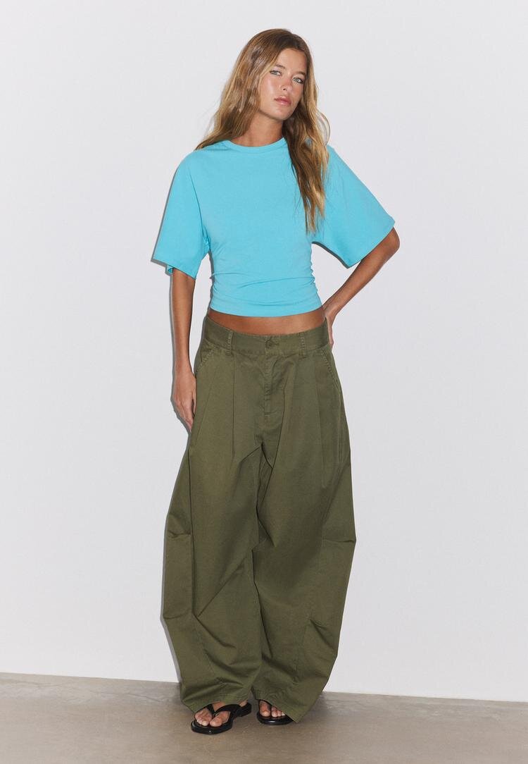 Stradivarius Tricou Cu Mânecă Scurtă Japoneză Turcoaz M