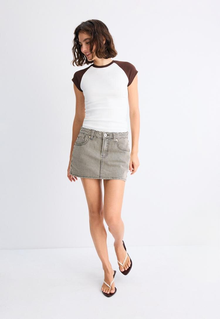 Stradivarius Tricou Cu Mânecă Scurtă Raglan Ecru Xs