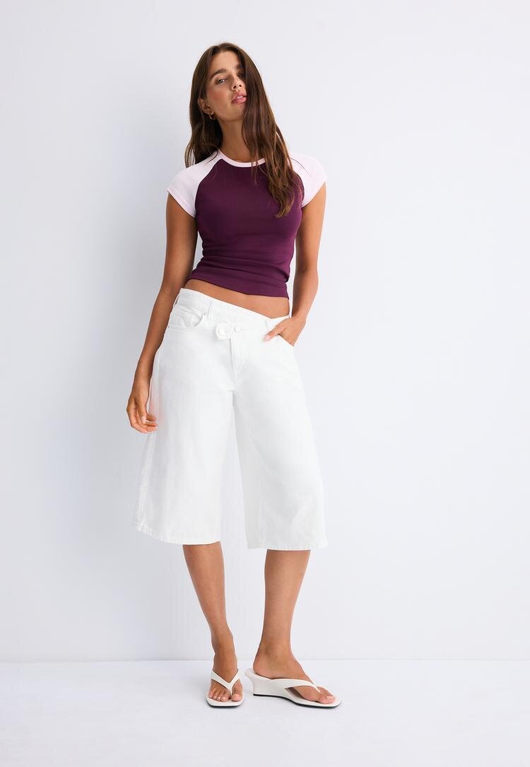 Stradivarius Tricou Cu Mânecă Scurtă Raglan Purpuriu Închis Xs