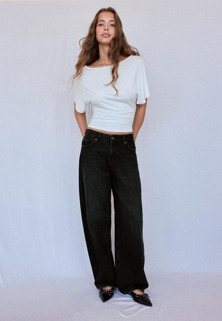 Stradivarius Tricou Cu Mânecă Scurtă Și Decolteu Bărcuță Alb Xxs