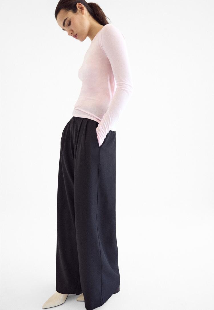 Stradivarius Tricou Din Bumbac 100% Supima® Cu Mânecă Lungă Roz Somon L