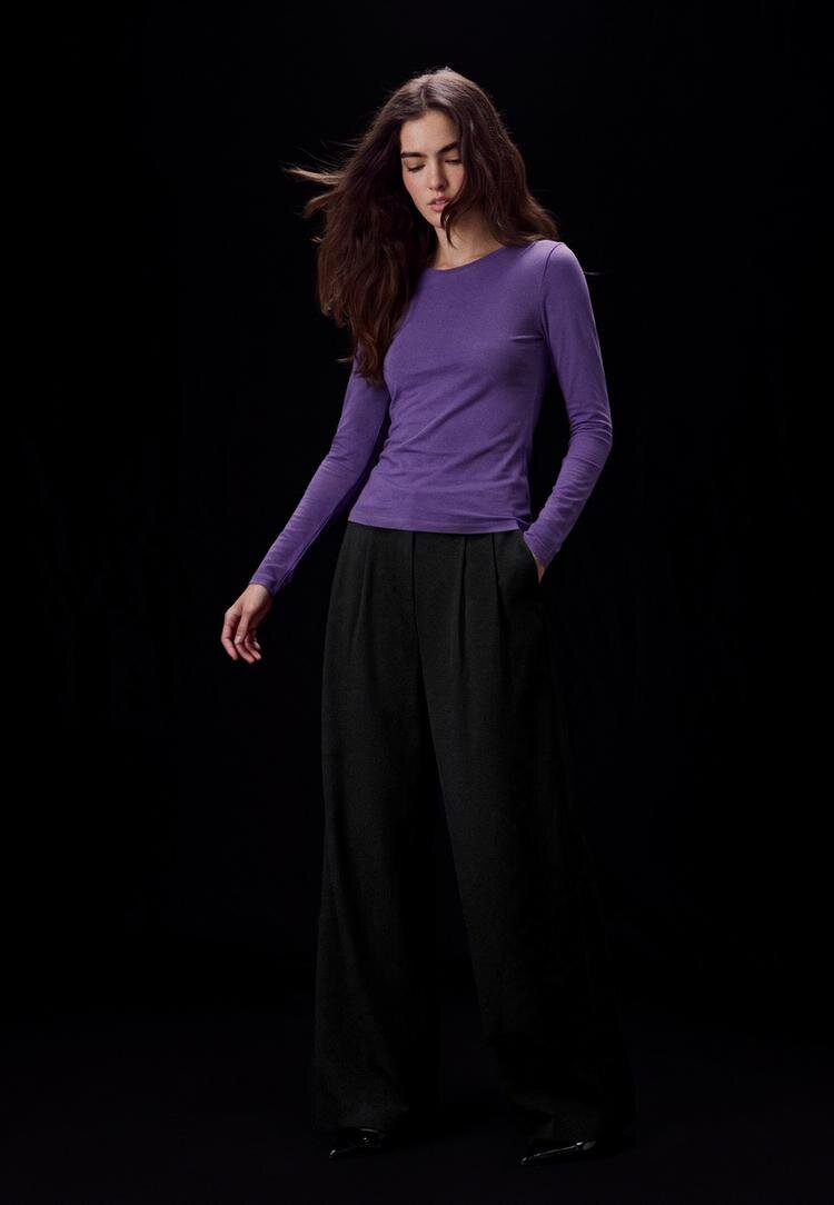 Stradivarius Tricou Din Bumbac Supima® Cu Mânecă Lungă Lila S