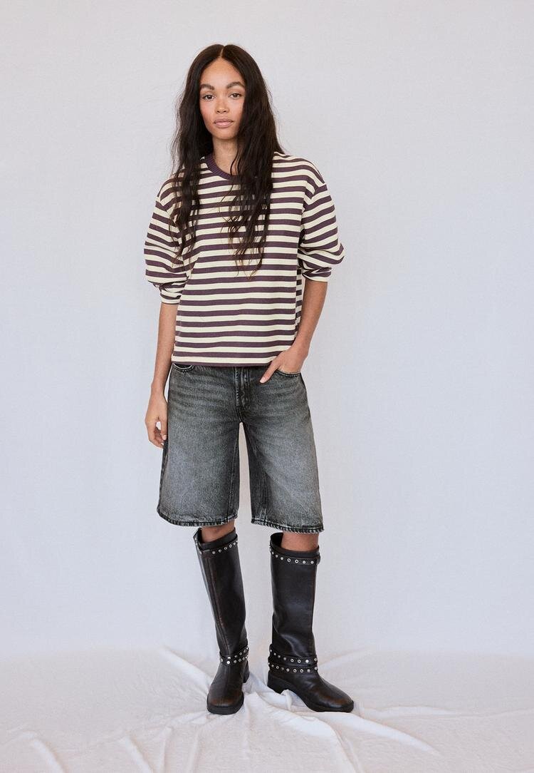 Stradivarius Tricou Din Tricot Cu Guler Rotund Purpuriu Închis Xs