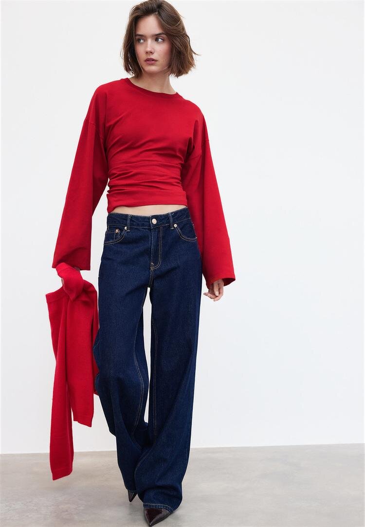Stradivarius Tricou Japonez B11 Cu Mânecă Lungă Și Talie Ajustată Galben L