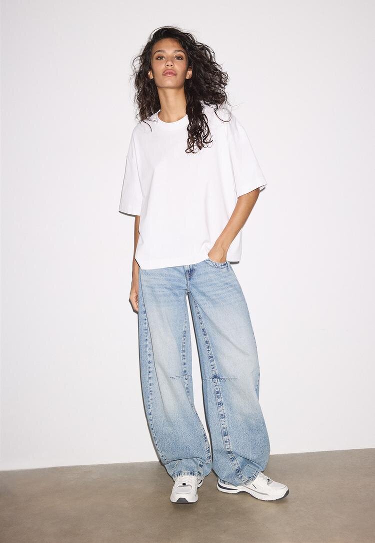 Stradivarius Tricou Oversize Cu Mânecă Scurtă Alb Xs