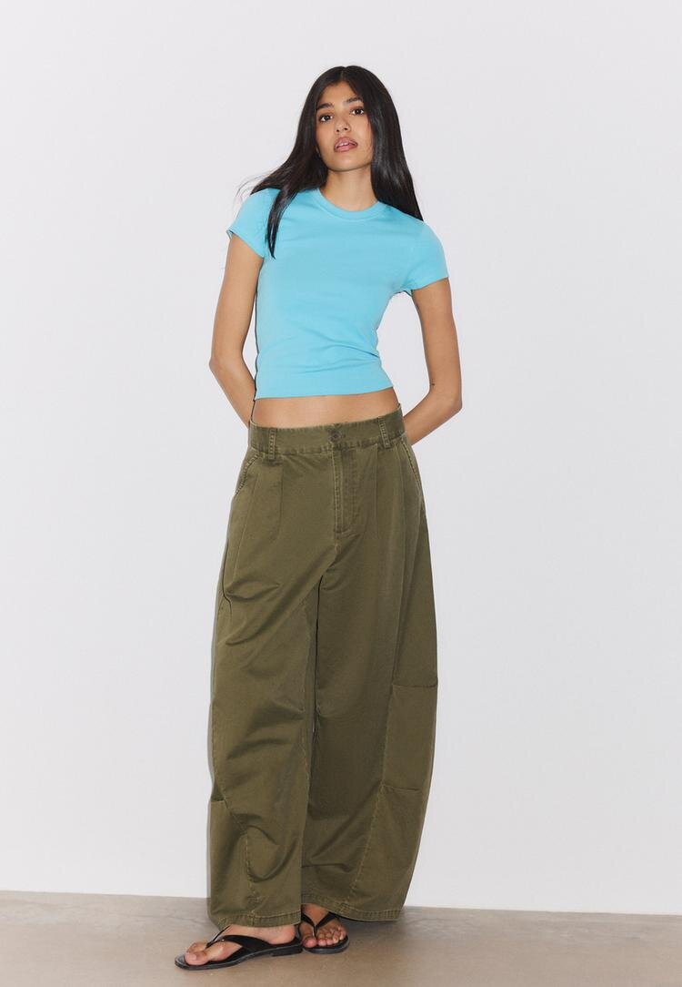 Stradivarius Tricou Simplu Cu Mânecă Scurtă Și Guler Rotund Turcoaz Xs