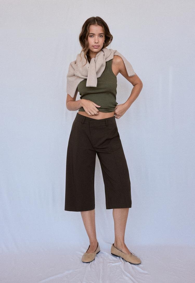 Stradivarius Tricou Spate Tip Înotător Din Bumbac Rib Kaki Xl