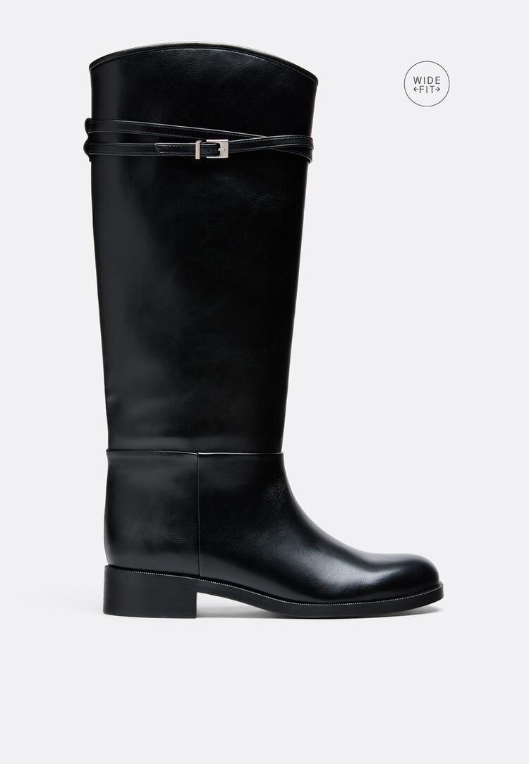 Stradivarius Wide Fit. Cizme De Călărie Cu Talpă Joasă Negru 36